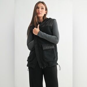 Black Sherpa Hooded Vest with Pockets